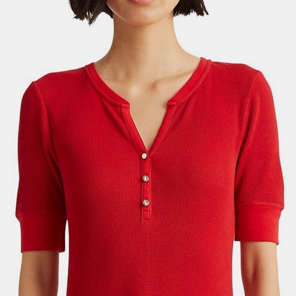 Ralph Lauren Cotton Waffle Knit Henley Midi Casual Dress size M - Picture 3 of 10